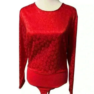 Vintage red floral blouse bodysuit long sleeve size M